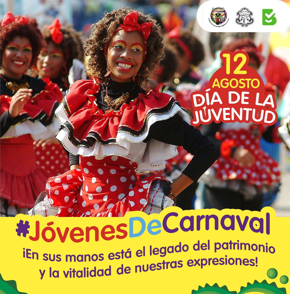 ¡En manos de los #JóvenesDeCarnaval está el futuro y vitalidad de nuestra fiesta!❤️ Llevan en la sangre amor y compromiso para hacer cada día más grande el patrimonio. ¡Feliz #DíaDeLaJuventud y gracias por ser la nueva generación que conserva la tradición!👏🏼🤪