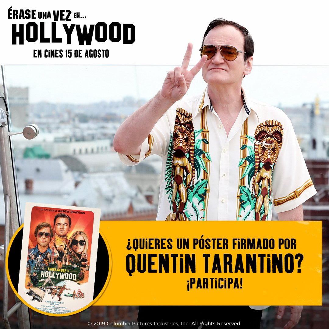 sonypictures_es's tweet photo. ¿Quieres conseguir entradas y un póster de #ÉraseUnaVezEnHollywood firmado por Quentin Tarantino? ¡Sigue a @sonypictures_es, haz RT y consíguelos! https://t.co/dfPSuO5CbR