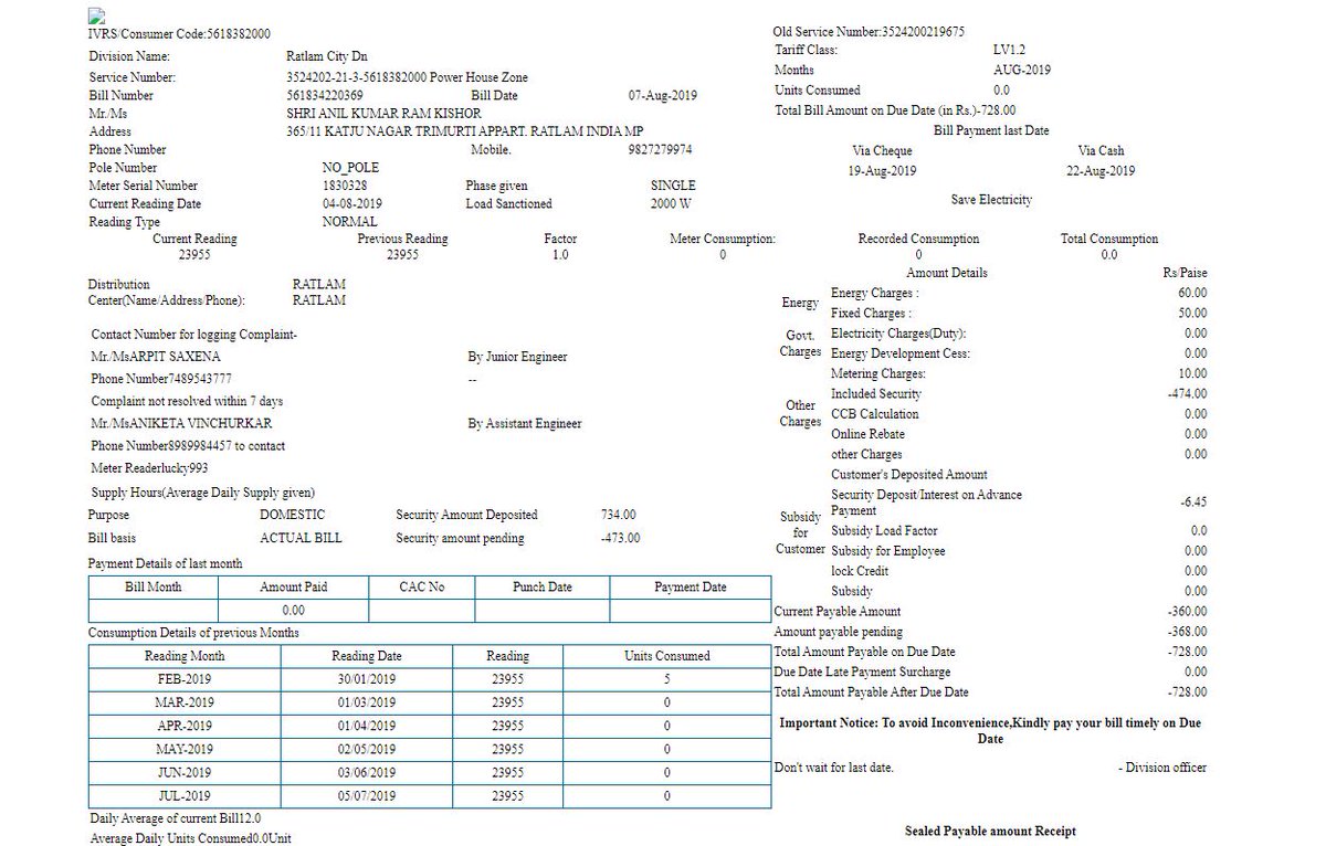 ankitmunjal's tweet photo. @CMMadhyaPradesh Dear Sir, Each month we are facing billing issue for electricity charges. Zero meter reading is being overcharged by the MPWZ. Please look into &amp; Help. https://t.co/vz4mwrNv5B