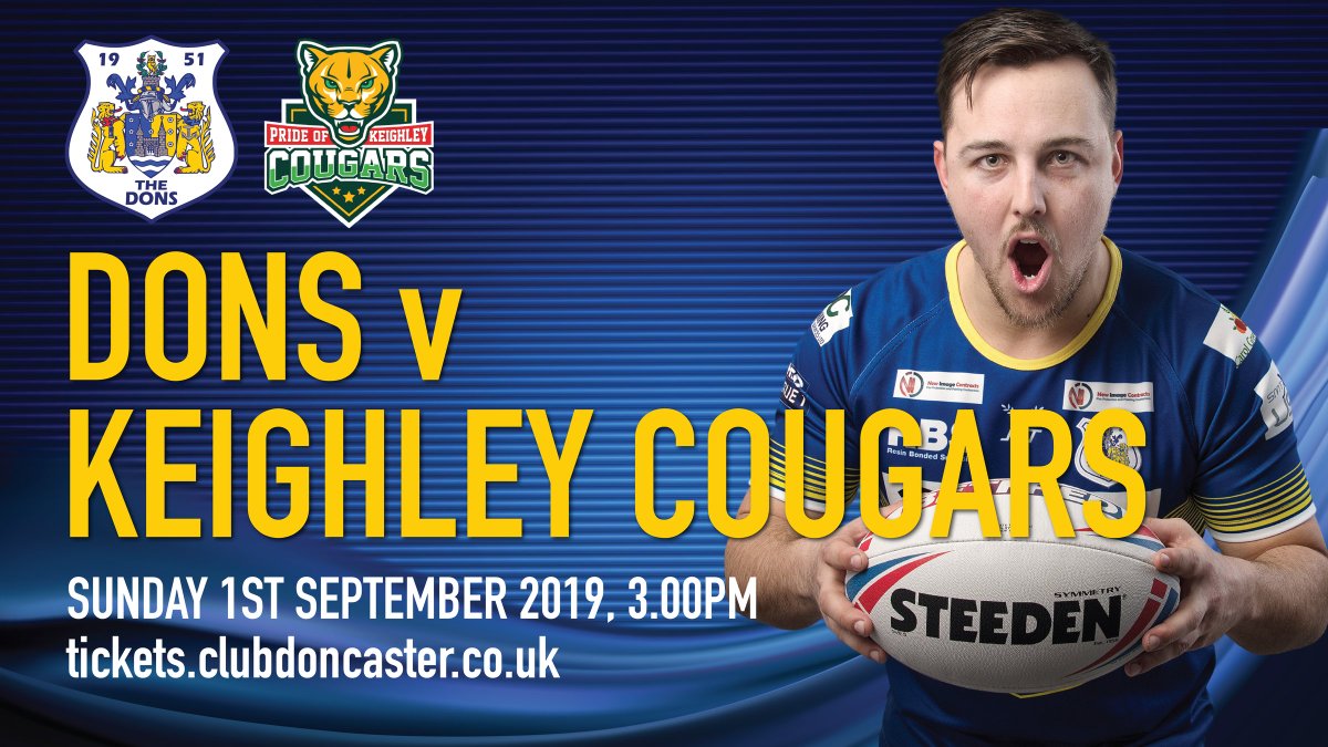 Doncaster_RLFC's tweet photo. TICKETS | Buy your seats now and save from https://t.co/rnjhuZULK4 ahead of the visit of @Cougarmania to the Keepmoat Stadium, Sunday September 1. #PartOfThePride https://t.co/kdTFjiFfP1