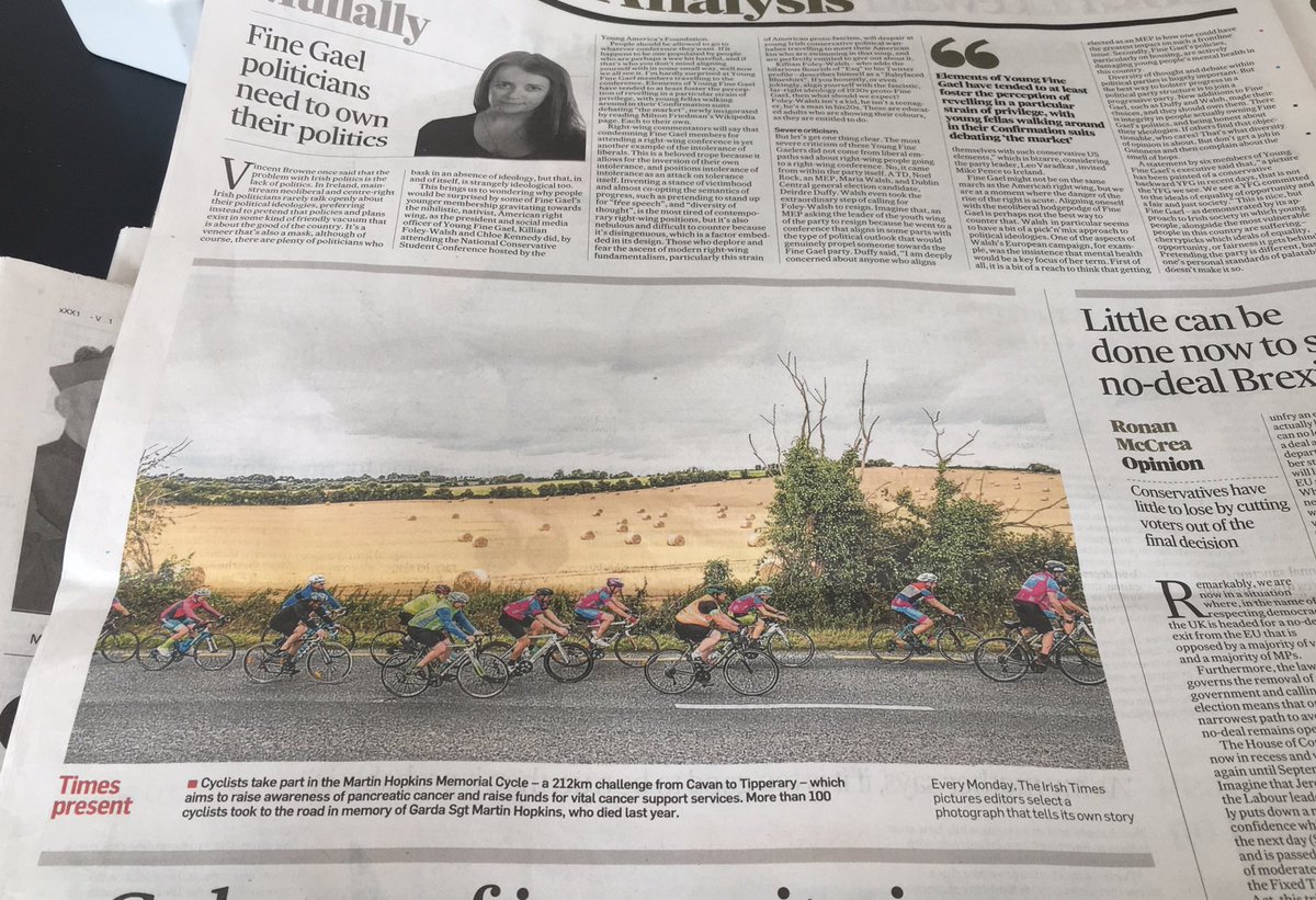karenferris's tweet photo. Delighted to see coverage of Martin Hopkins memorial cycle in today’s @IrishTimes Event was such a wonderful tribute to my husband; he would have been delighted to see such awareness raised for #pancreaticcancer Thanks so much to all involved &amp; @naoiseculhane 📸@MartinsCycle https://t.co/F9H9mF9HeO
