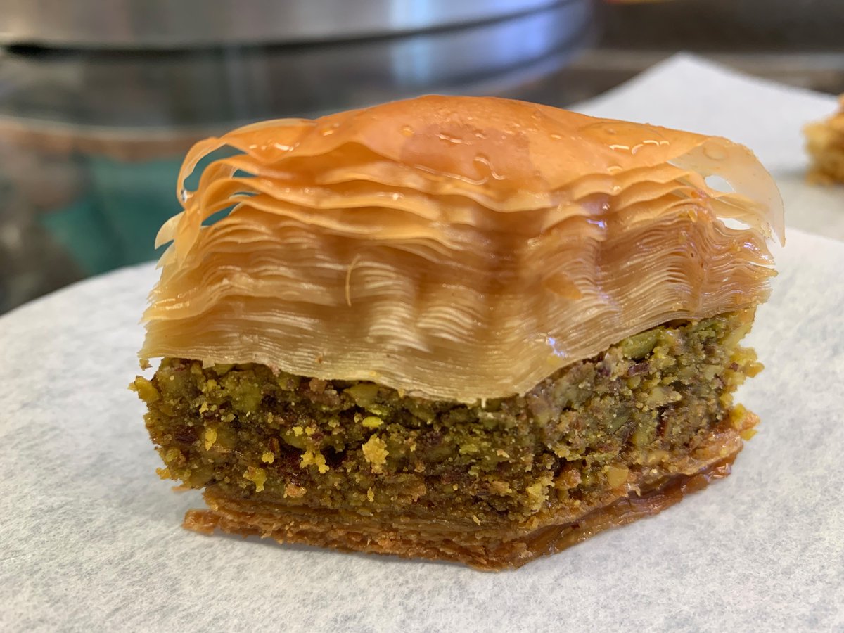 darra_goldstein's tweet image. The most amazing #baklava I've ever had is not in Turkey, Syria, or Greece. It's in Brooklyn, at Mansoura Bakery, family run since the 1960s after displacement from Cairo, and Aleppo before that. Just look at these layers, each one crisp and distinct! #middleEasternsweets