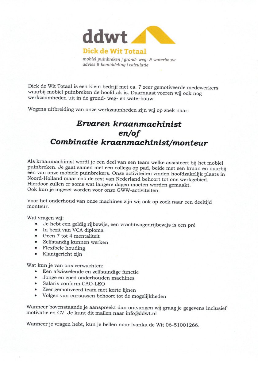 dickdewittotaal's tweet photo. Vacature(s) bij Dick de Wit Totaal https://t.co/BzATfee1Qo