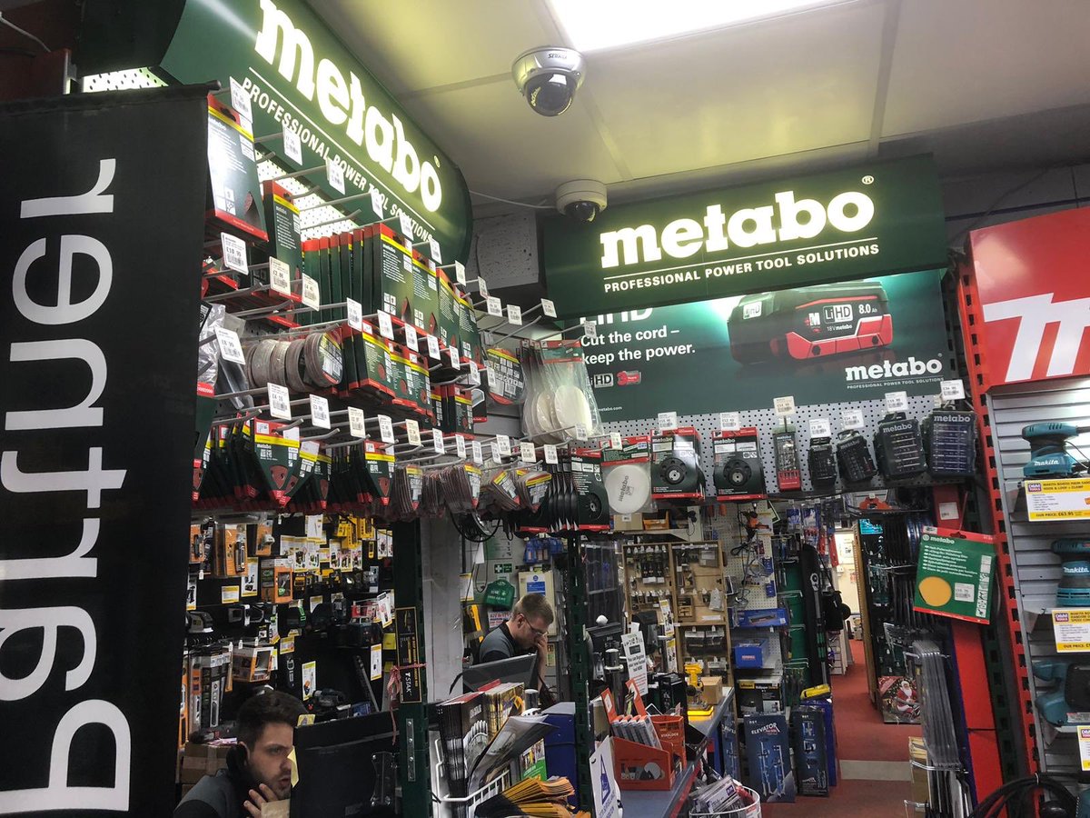 MetaboUK's tweet photo. @DM_Tools have been busy revamping their @MetaboUK #LiHD partner display! Expert knowledge and ALL-IN Service. #Twickenham #cordless #metabo #service https://t.co/yTZkXZREho