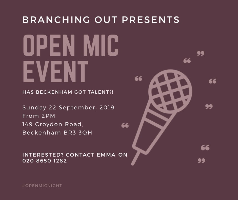 Has Beckenham got talent?! Have you registered for our very first open mic event🎙! 

All are welcome 🙌🏼 Performer signups should contact Emma on 020 8650 1282 📞 
#openmic #beckenhamsgottalent #beckenham #localevents