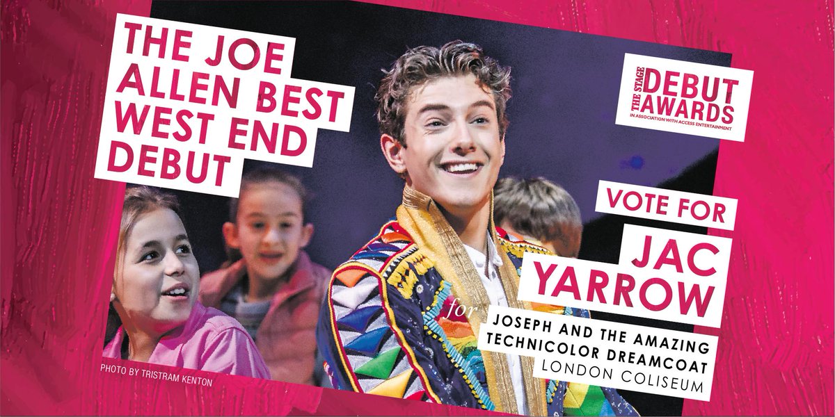 TheStage's tweet image. Have you seen Jac Yarrow in Joseph and the Amazing Technicolor Dreamcoat at the @LondonPalladium? He’s in the running for The Joe Allen Best West End Debut at The Stage #DebutAwards. Cast your vote for him to win here: bit.ly/2TuDBfM