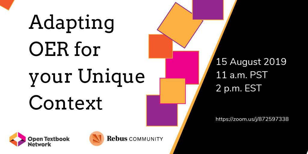 OpenEd_Network's tweet photo. Remix. Customize. Relate. Ain't #OER great!

Join us, our friends @RebusCommunity, @wernerio, @CarrieCuttler, and Linda J. Frederiksen for an #OEROfficeHours on open textbook translations, localizations, and cross-discipline adaptations. 

RSVP👉 https://t.co/rqZxBU176Z https://t.co/dF60ccA6oI