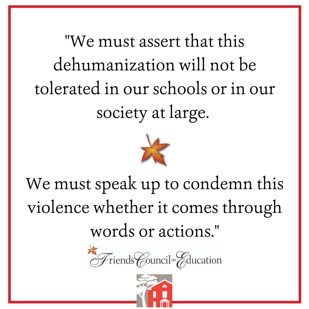 Friends Seminary joins @FriendsCouncil in a statement denouncing violence and violent expressions of hatred, racism, white supremacy and xenophobia. Read the full statement and signatories at friendsseminary.org/friends-counci….