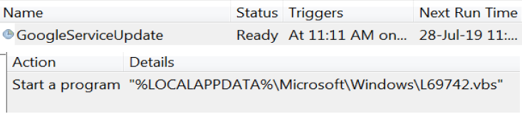 silv0123's tweet photo. #CHAFER #APT39 #TRASHTICS
Quite old sample with unique ID
MD5: 7b16fc361b8e5092a6de246c5de3a37e
MD5: 9bd9a775ef26d8f4983a431b6eb3fcd7
C2: yjksdrl[.]tk

Dropped files:
%LOCALAPPDATA%\Microsoft\Windows\L69742.vbs
%LOCALAPPDATA%\Microsoft\Windows\mc.ps1

Task: GoogleServiceUpdate https://t.co/rcmF4QlorB