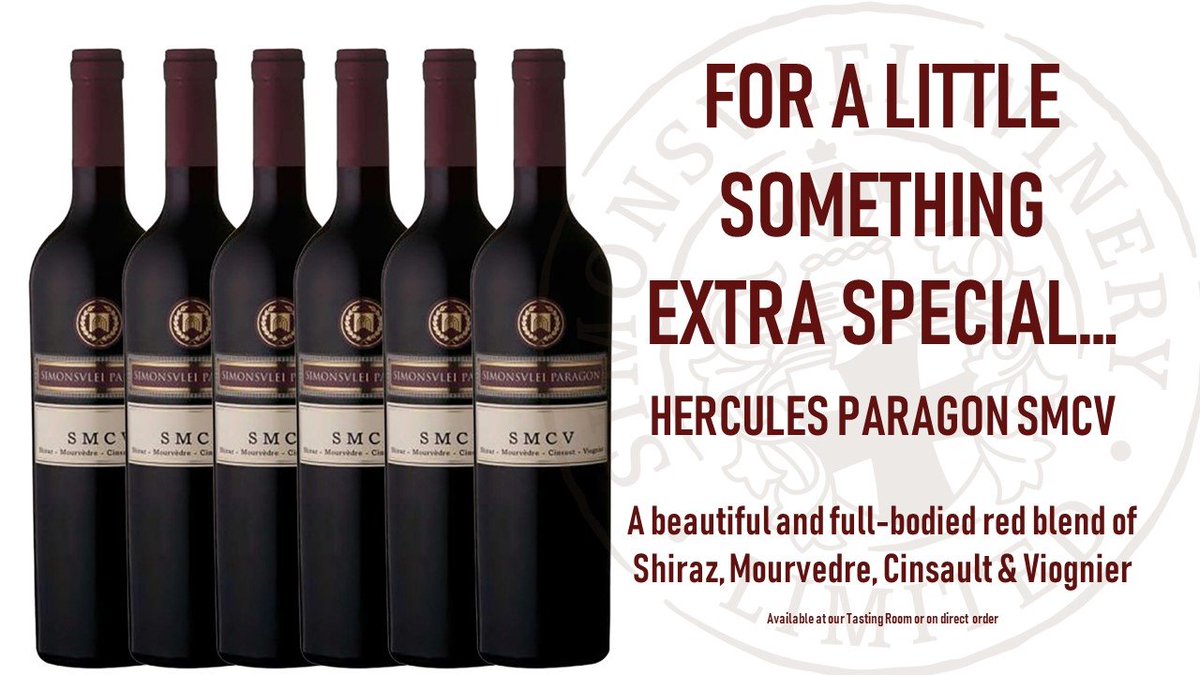 They call it "THE RED BLEND" - because its title is a mouth full... but so is its taste - &amp; reputation! The Simonsvlei HERCULES PARAGON SMCV is one of our top reds, a full-bodied and fruity combination of Shiraz, Mourvedre, Cinsault &amp; Viognier.

#WinterWarmers #SimonsvleiWines