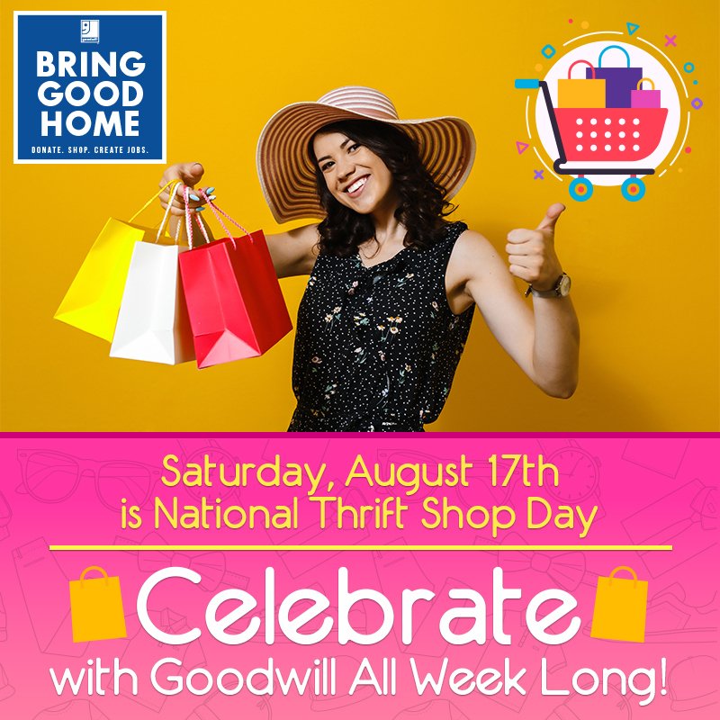 goodwillde's tweet photo. There is no way our love of thrifting can be contained to one day! Celebrate National Thrift Shop Day all week long with Goodwill!
Visit us @GoodwillDE on Facebook, Instagram or Twitter
to show #GoodwillDE your best #GoodwillFinds on #NationalThriftShopDay https://t.co/GDr8qDDyKx