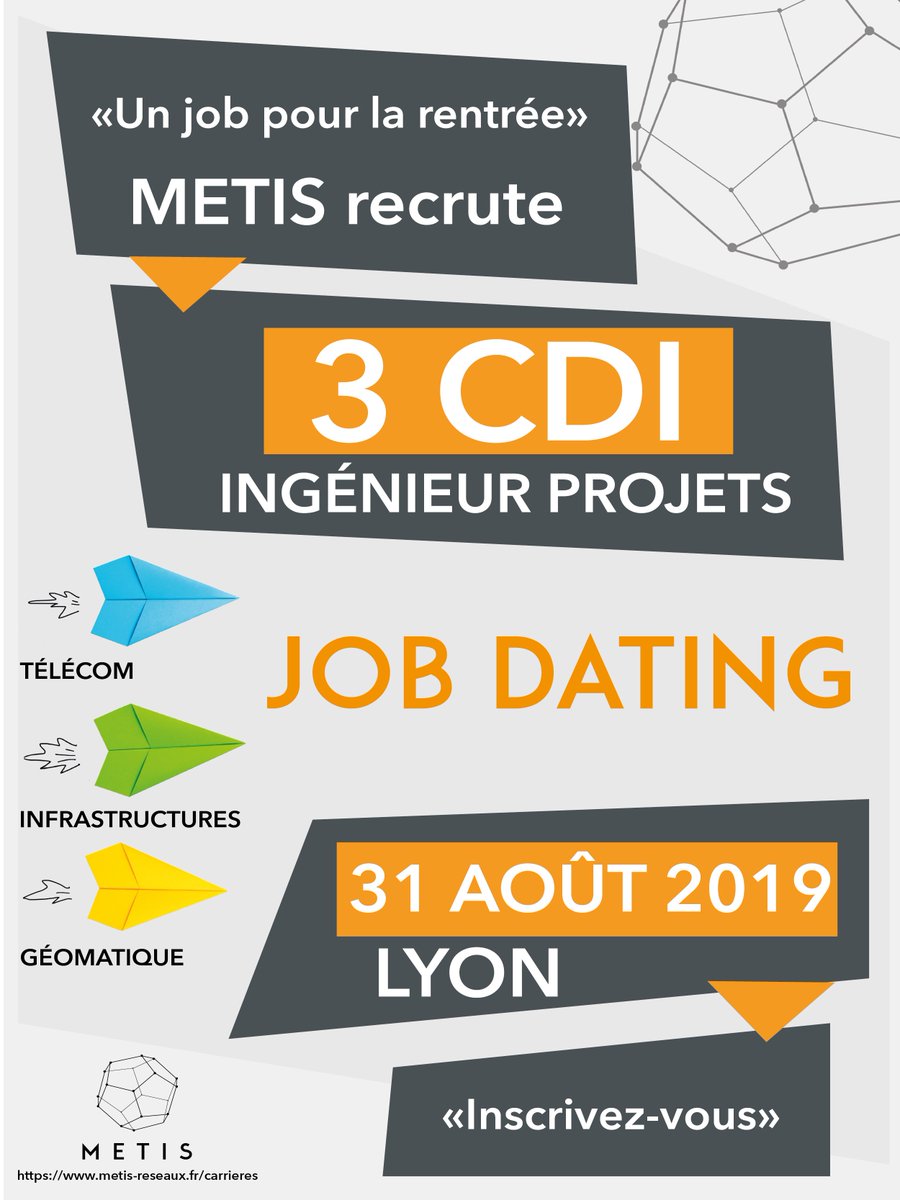 ALERTE #METISEVENT🔔:  Vous cherchez un job pour la rentrée ?  👔 De nouveaux challenges à accomplir ? 🧗‍♂️ Des projets à partager ?🙋‍♂️ Venez nous rencontrer samedi 31 août 2019 pour un Job Dating ! Il vous suffit de vous inscrire en cliquant sur ce lien  ➡ swll.to/hUCldE2