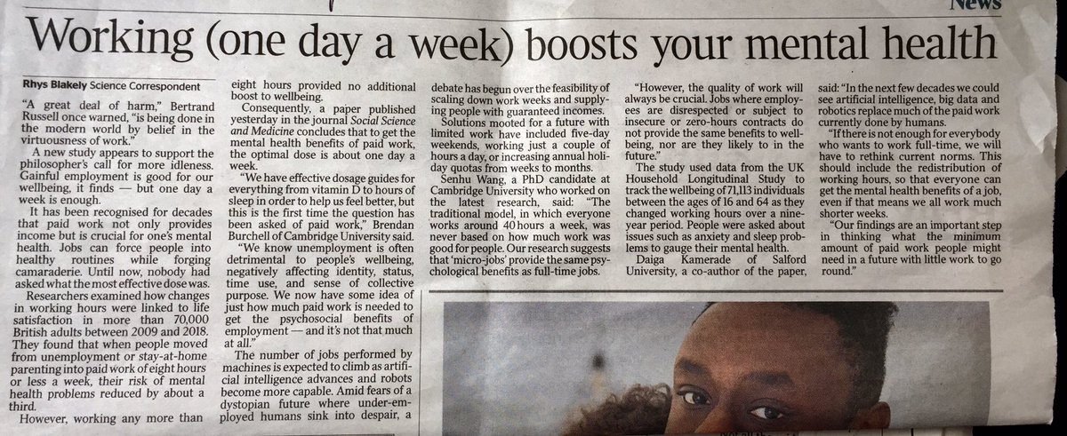 MaggyPigott's tweet photo. #Working one day a week is good for #mental #health - great news if one can afford it
and you want time for other pursuits, family and fun.
Good tip for post retirement too
#Jobsharers working 2-3 days a well certainly feel the benefits
#flexibleworking #howtoagejoyfully https://t.co/KLOuPprxp0
