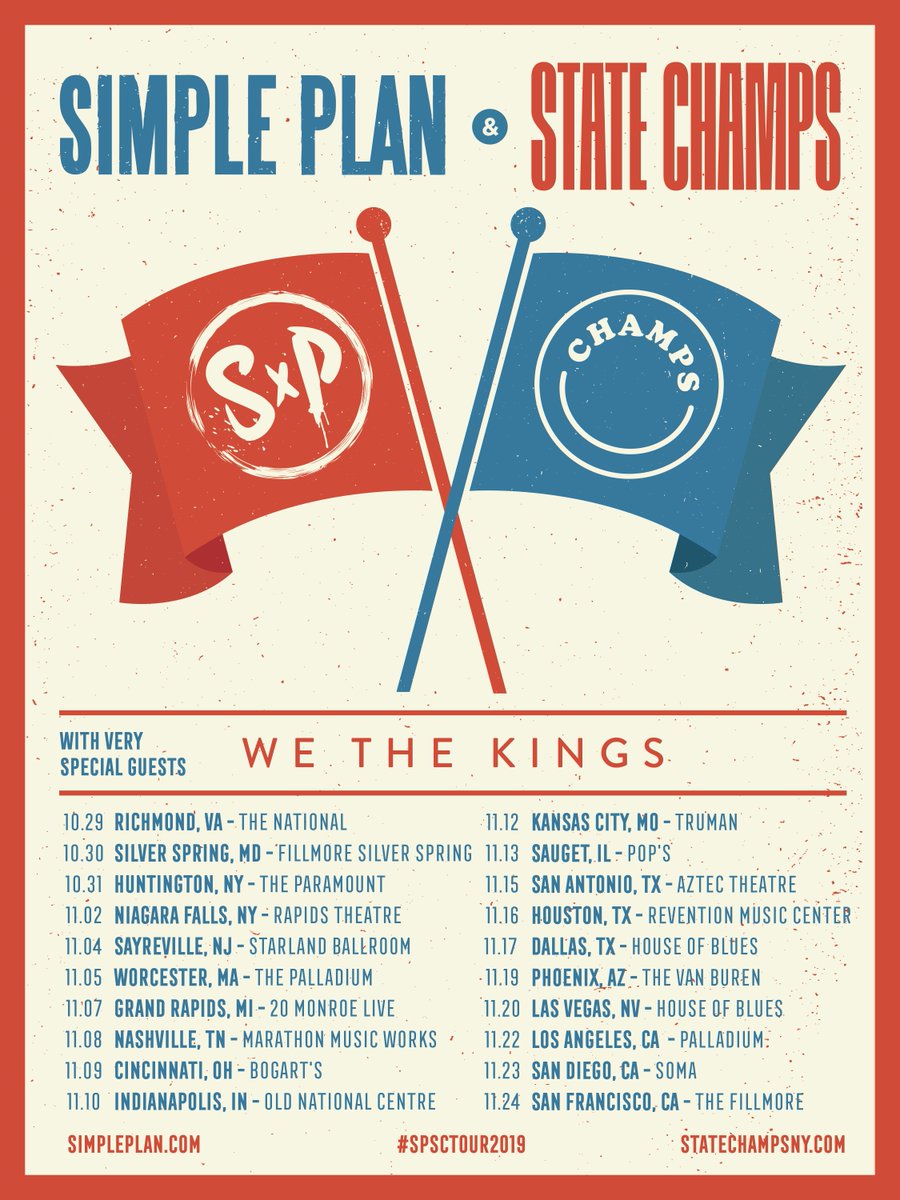 State_Champs's tweet photo. Listen up you turkeys, we’re hitting the road this fall with @simpleplan + @WeTheKings. Make sure you grab your pumpkin spice lattes &amp; cranberry sauce because we’re comin atcha this November
VIP available tomorrow at 10am ET
Tickets on sale this Friday at 10am local
#SPSCTOUR2019 https://t.co/8zuPe8Fisq