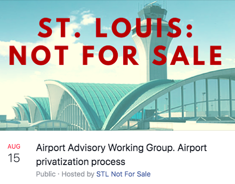 STLNFS's tweet photo. This Thursday! Aug 15th at 9 a.m. sharp, 1520 Market. Airport Advisory Working Group meeting. Issuance of an RFQ looms for private operators of @flystl. Check out our facebook event info. #LetThePeopleVote #STLNFS #WhoseAirport #FLYSTL #GrandTheftAero https://t.co/zUEG0RpjeN https://t.co/AK7E8E3tdY