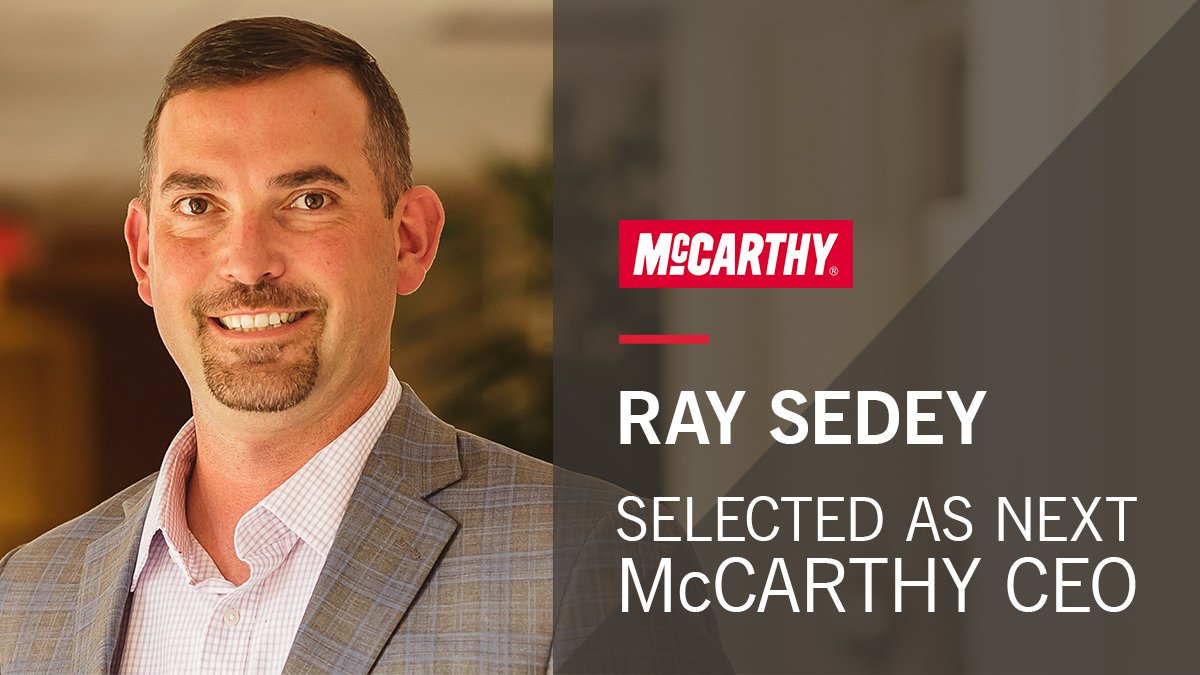 Ray Sedey selected as next McCarthy CEO, starting Jan. 1, 2020! Ray will focus on continuing to deliver exceptional results for our clients, employee-owners and communities. Congrats Ray! ow.ly/T8gv50vvkXG #McCarthyCEO #CEO #leadership #succession #employeeownership