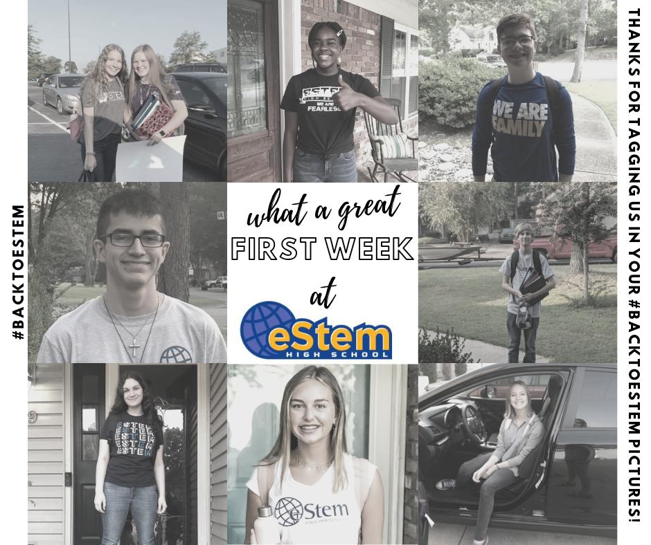 eStemPCS's tweet photo. Our @eStemHighPCS students had a great start to their school year! Thanks for tagging us in your #backtoeStem pictures on the 1st day of school! We still have a few seats available at eStem HS! Come to the campus tour today at 2:00 pm to see the eStem difference in action! https://t.co/zL8T6tAJLe