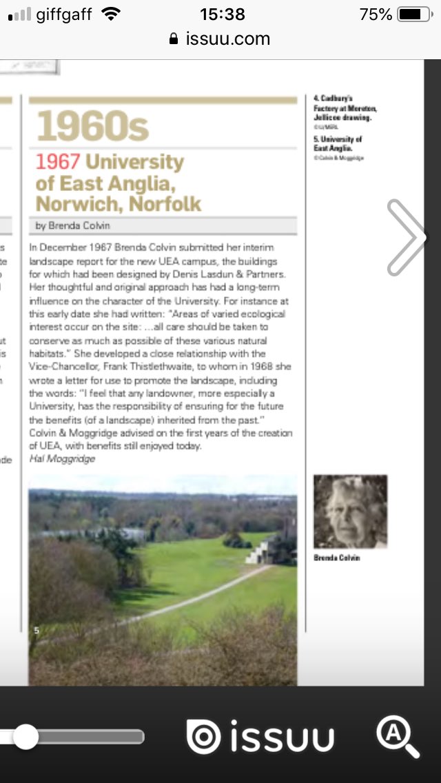 LscapeArchive's tweet photo. FOLAR committee member #HalMoggridge recalls #brendacolvin ‘s influential 1967 #landscapereport for @uniofeastanglia Preview from @C20Society forthcoming book 100TwentiethCenturyGardens andLandscapes in 90th birthday issue of Landscape journal (pg44). https://t.co/7A3BTnoHcm https://t.co/QsDn2P6jV3