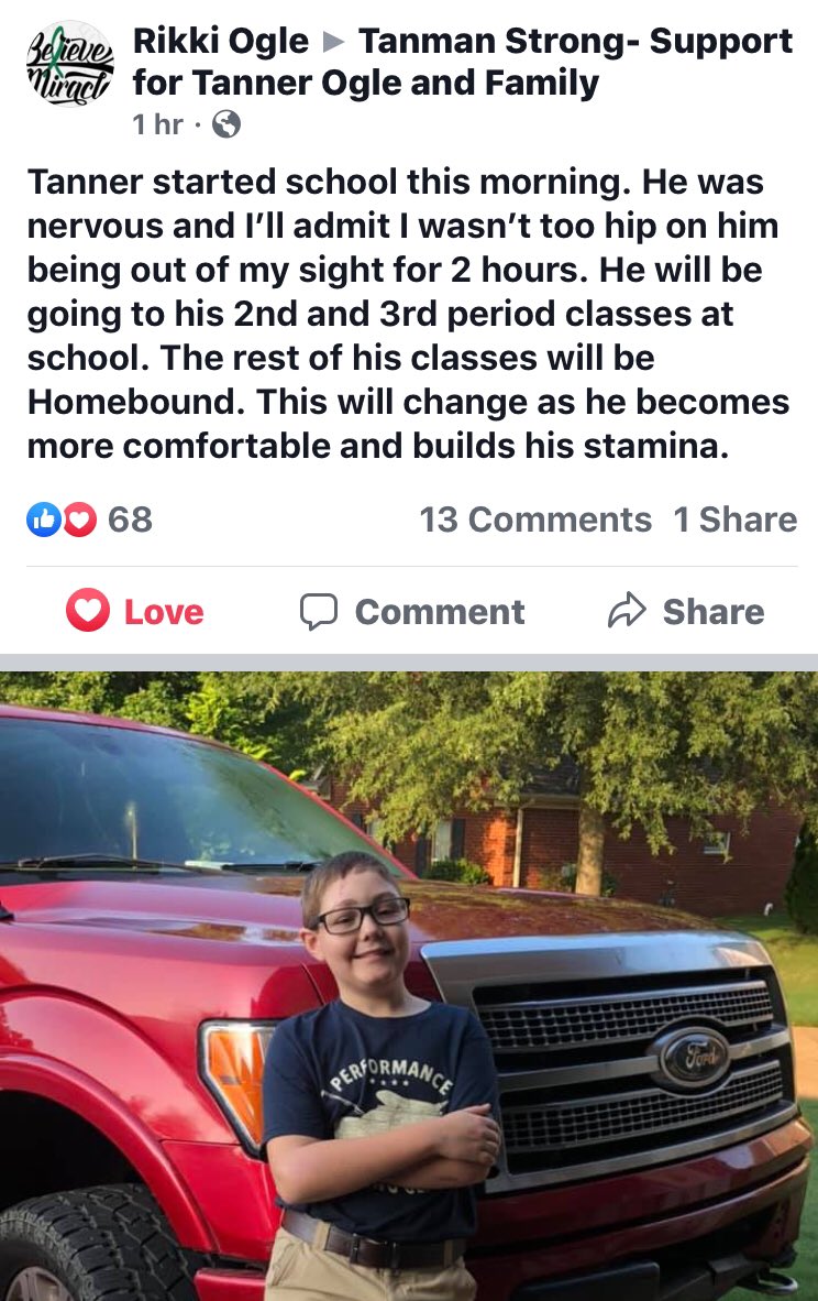 Randiheartie's tweet photo. Update on Tanner.. he is my super hero! He is a fighter! God is good all the time! #TanmanStrong https://t.co/BsFLWQcI9C
