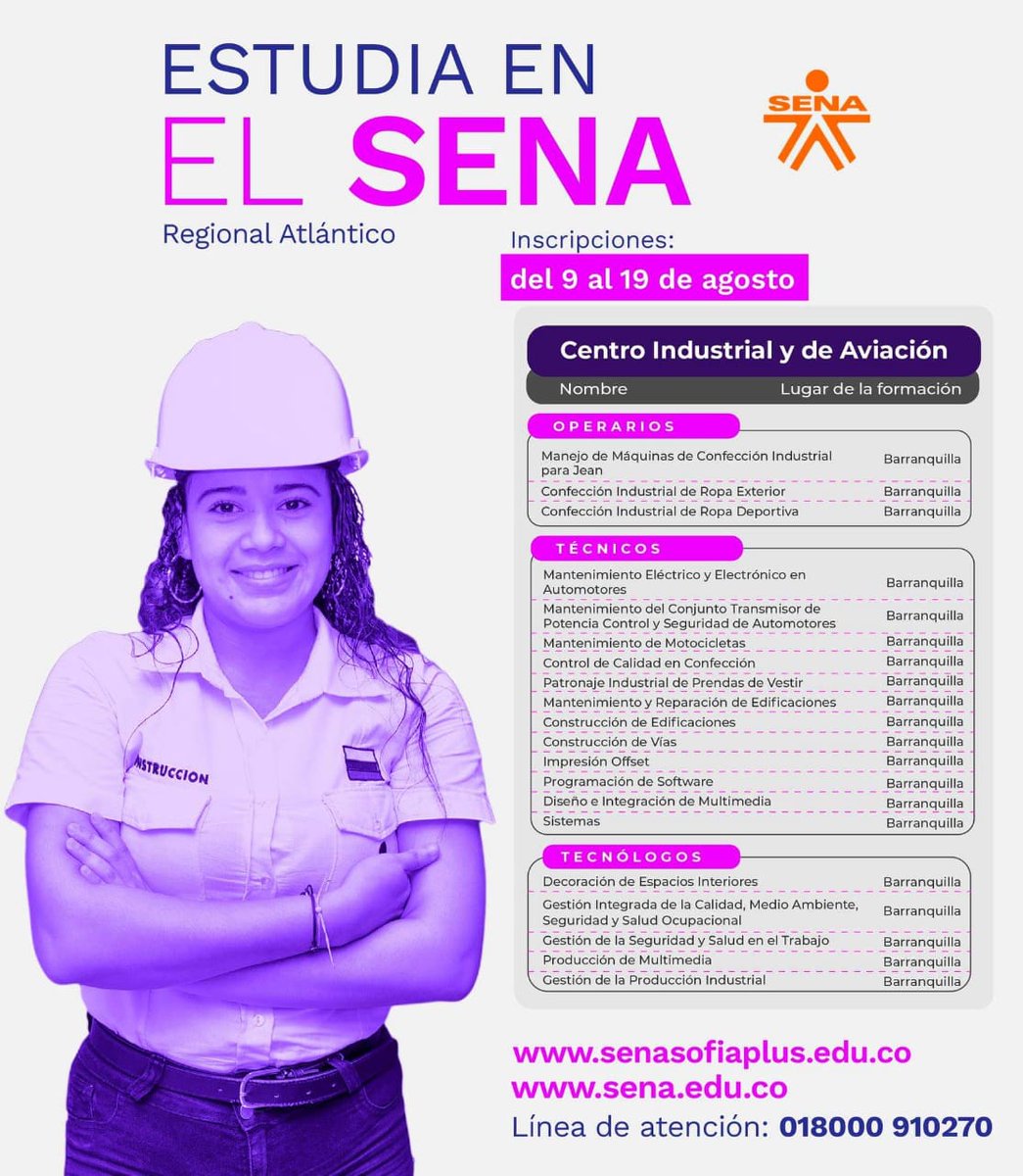 josegcontrera's tweet photo. ¡Estudia en el Centro Industrial y de Aviación 🙌! Hasta el 19 de agosto del 2019 inscríbete en nuestra 4ª convocatoria de formación presencial. Conoce nuestros programas de formación ingresando a 👉#SofiaPlus o llama al 📞 01 8000 910 270 #EstudiaEnElSENA https://t.co/SzKgZ1J5r6