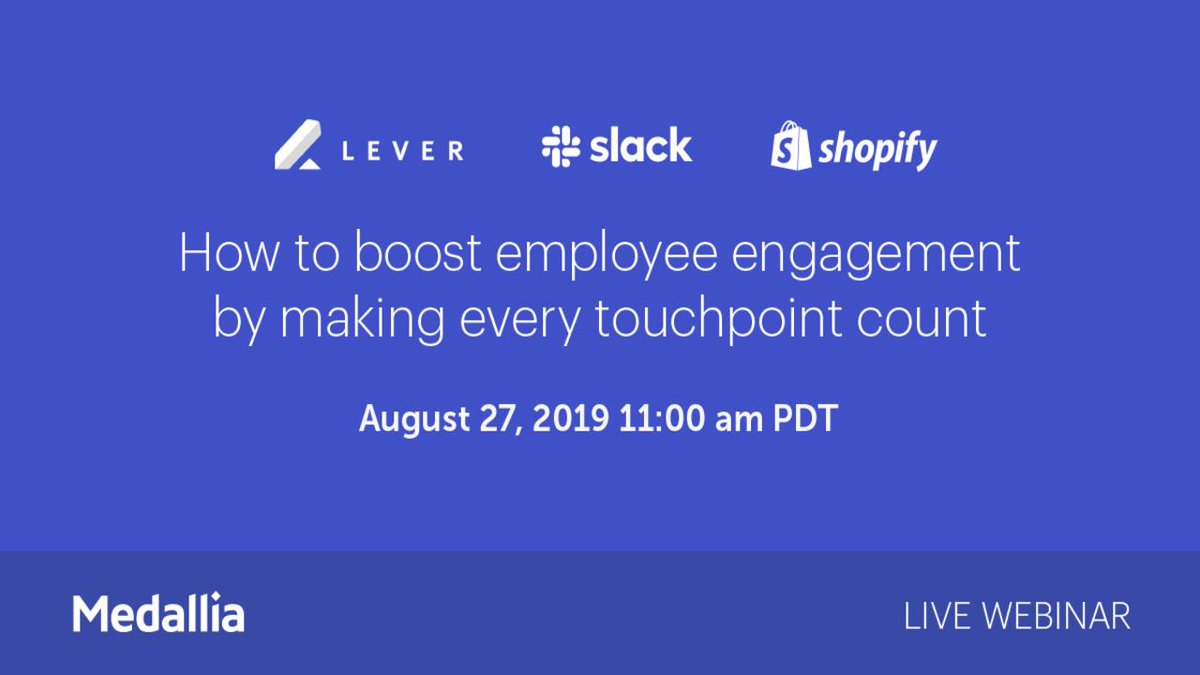 Medallia's tweet photo. Hear how Medallia and @Shopify use @SlackHQ and @Lever to improve the employee experience, from hiring to departure, through seamless collaboration in this webinar! https://t.co/iQZBvQxSg3 https://t.co/IjNbq0FnyE