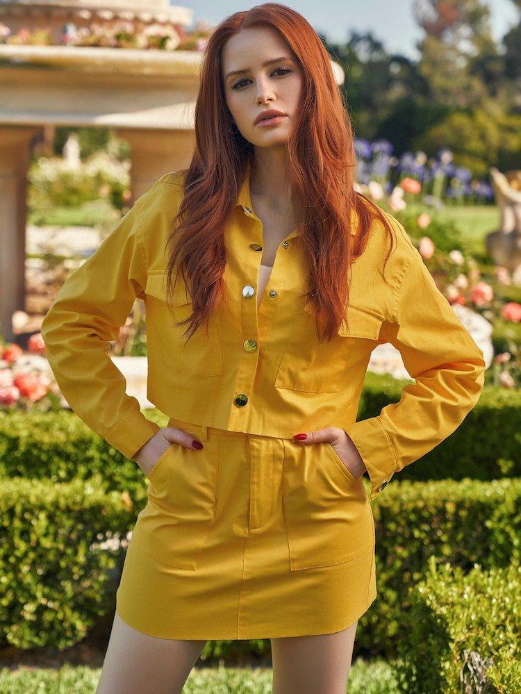 blossomisley's tweet photo. Madelaine Petsch wearing yellow. That's it. That's the tweet. https://t.co/iJFYIk4jZy