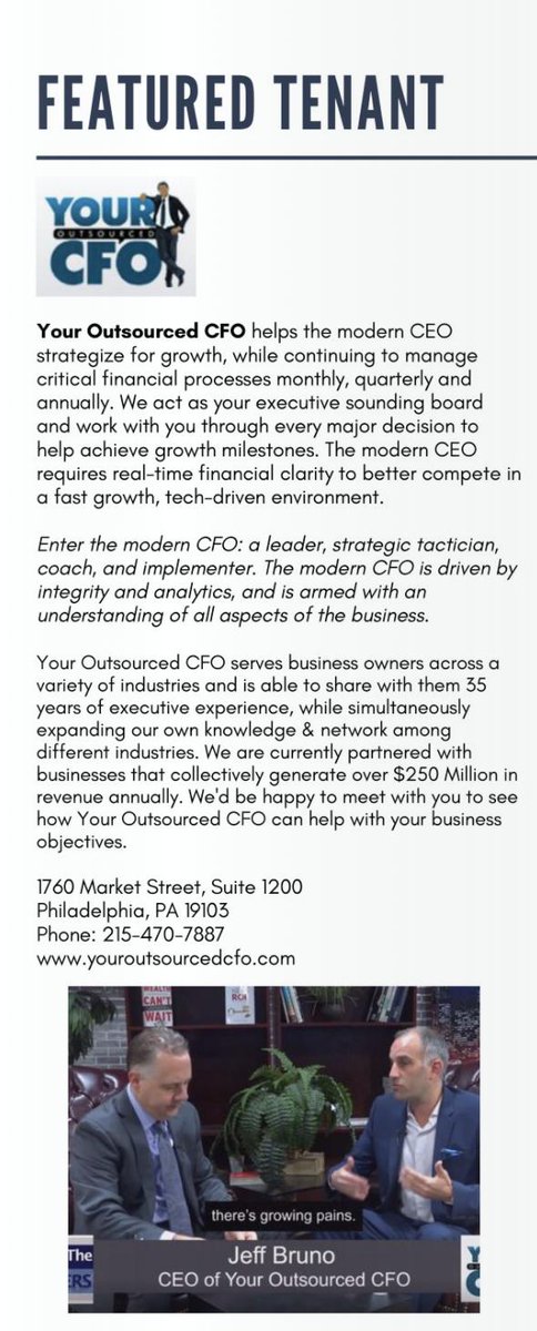 yo_cfo's tweet photo. We are excited to announce that our company is the featured tenant in the 1760 Market Street - Summer 2019 Straight Talk Newsletter!

https://t.co/BNO5A9wzQn https://t.co/nI3A46q8il