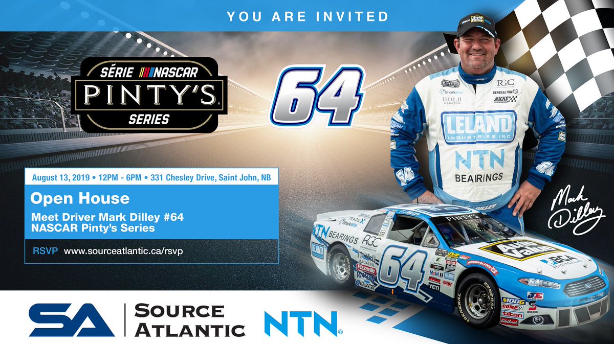 SourceAtlantic's tweet image. Don&apos;t forget! We&apos;re having an open house tomorrow! Stop by 331 Chesley Drive, Saint John, NB from 12-6pm! NTN Product Experts will be on site, along with NASCAR Pinty&apos;s Series Driver, Mark Dilley!
