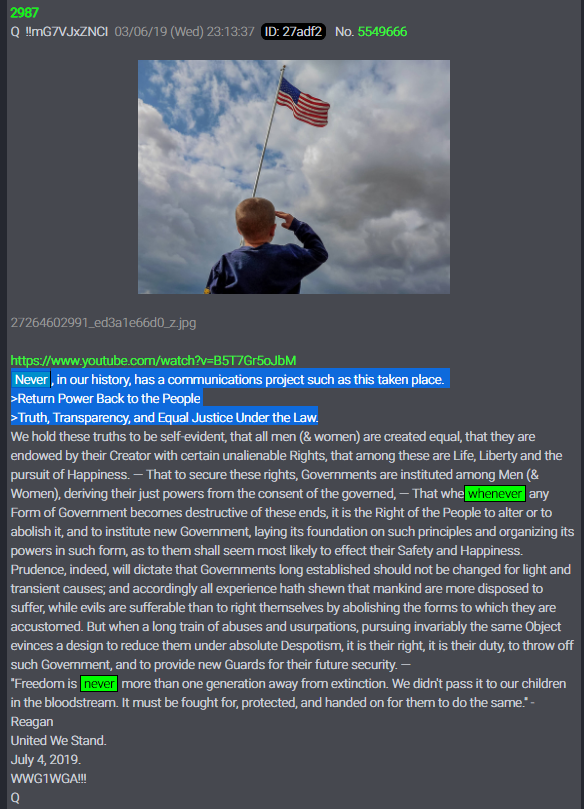 Never before, Never Again with snake/dragon symbolism.Q2987Never, in our history, has a communications project such as this taken place. >Return Power Back to the People>Truth, Transparency, and Equal Justice Under the Law. @POTUS  #WWG1WGA