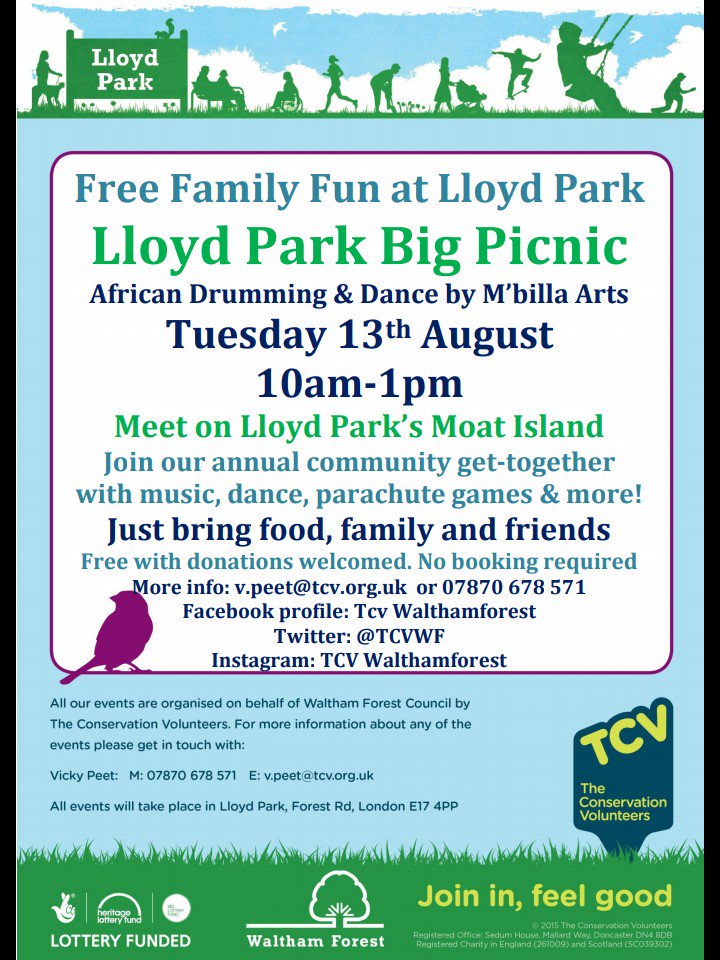 Join us for a good ole community get together at the Lloyd Park #E17 Big Picnic.
We'll have #africandrumming and #dance from #mbillaarts plus activities and games with the William Morris Big Local and TCV teams!
Just bring food, family and friends.
