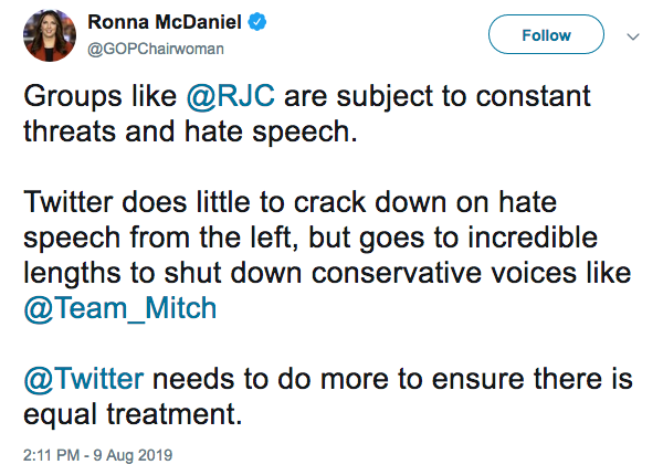 Many if not most of the flagged tweets were condemnations of this group, so I wonder if a call to action by the vile (sorry @TwitterSupport!!! Not vile!! Charitable and magnanimous!!!!) GOP Chair had something to do with it.
