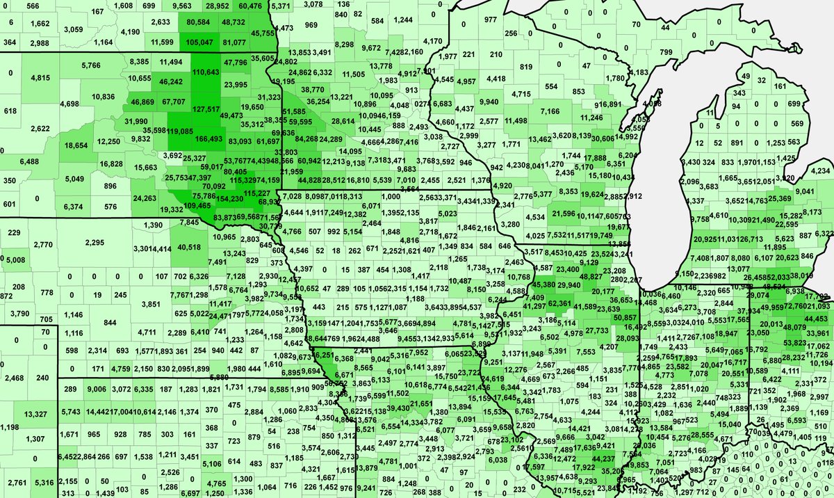 ElliottSDSU's tweet photo. I think I have this right now.  #corn prevented planting acres by county reported to FSA. https://t.co/bofRATEfuA