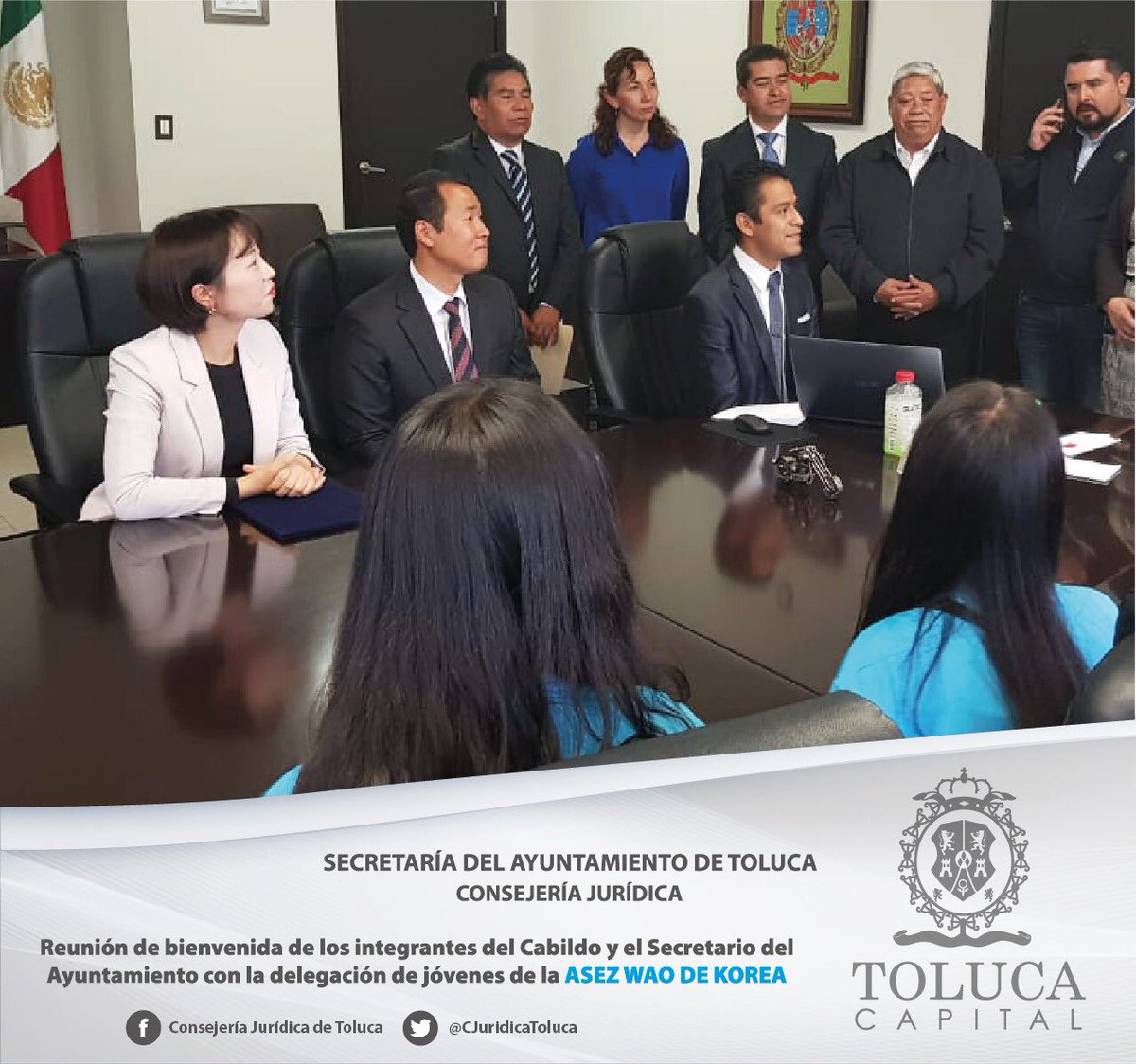 Sria_del_Aytto's tweet photo. A nombre del Ayuntamiento de #TolucaCapital, y en compañía de integrantes del #Cabildo, dimos la bienvenida a jóvenes coreanos de la #ASEZWAO (en español "Somos uno,salvemos la tierra de la A a la Z") quienes realizarán trabajo social en nuestro municipio. 

#JuntosEsPosible https://t.co/cmE0xYNDNW