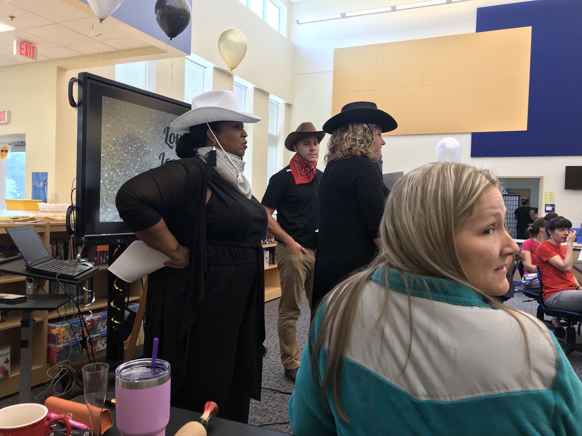 MrsPhillipsHES's tweet photo. First day of school for this third grade crew! Can’t wait for a new year  ahead &amp; to meet our kiddos next Monday! (Yes, that’s our admin in the western attire) #STEAM #HEStomahawks #lovelearnlead https://t.co/xEwpQV3VM0