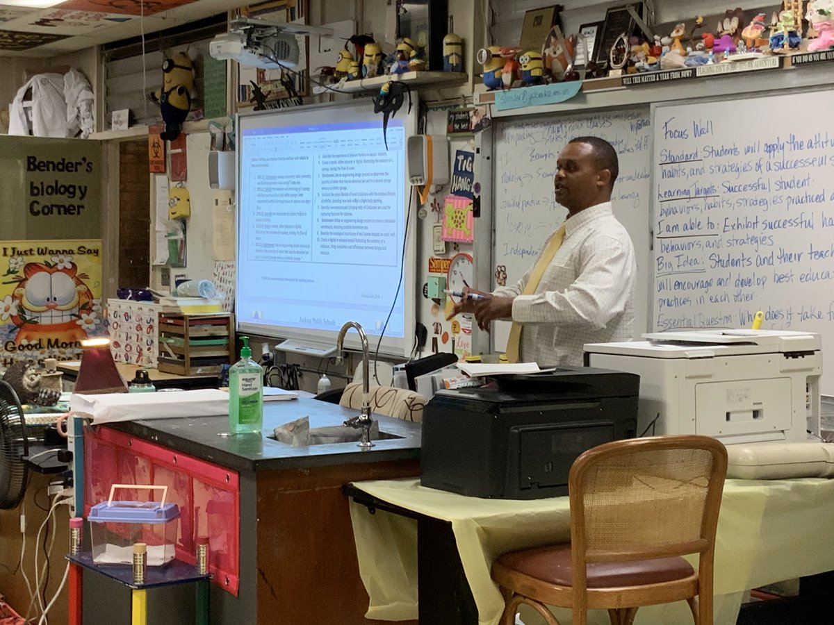 Principal, Mr. Bobby D Brown, instructs the science department of Jim Hill High School in the process of high quality, rigorous lesson planning for the 2019-2020 school year.  #TigerPride #WeAreJPS  #LearningGoals #BeyondProficiency