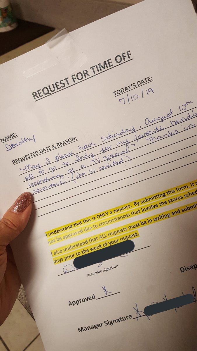 dottkov's tweet photo. Look what I had in my mailbox at work this morning! What a relief to know I got the time off! 🤣 #approved #BetterLateThanNever #ChaserProblems #BackHomeAgain #SNCMUSIC https://t.co/Gf6oeKBwFN