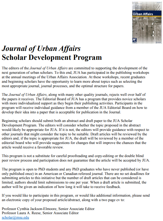 JUAurban's tweet photo. If you are a novice scholar looking for assistance in submitting to our journal reach out and inquire about our Scholar Development Program today.

The program is open to PhD students and any PhD graduates who have never published in an American or Canadian refereed journal. https://t.co/MjW9VeAGst