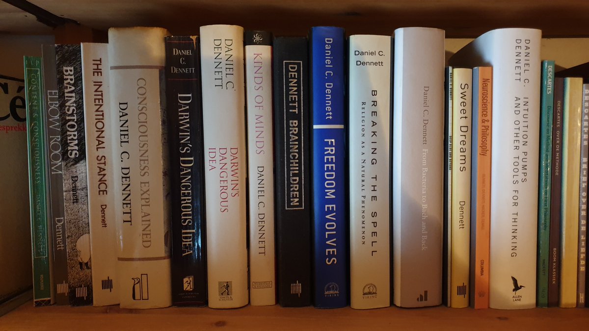 MattijsGlas's tweet photo. @Ayaan @thierrybaudet @alaindebotton @RichardDawkins And also finally together on one shelf is the @danieldennett #bookcollection #danieldennett #danielcdennett https://t.co/yRyXock4DE