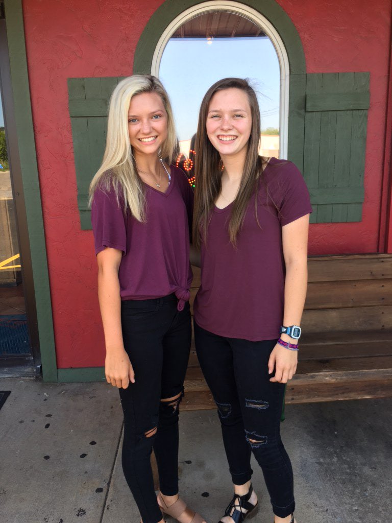 DQualls01's tweet photo. So....you know you’re sisters when you show up to the same place dressed alike! Lol! Yep my girls! Love them! #2Youngest #GonnaMissThis #GirlMom #1stYearCollege #10thGrade #almostemptyNest Goals #BeLikeElizabeth @erinkrakow #BlondeLovesYou @WCTH_TV @hallmarkchannel #hearties https://t.co/S60tL4zuGq