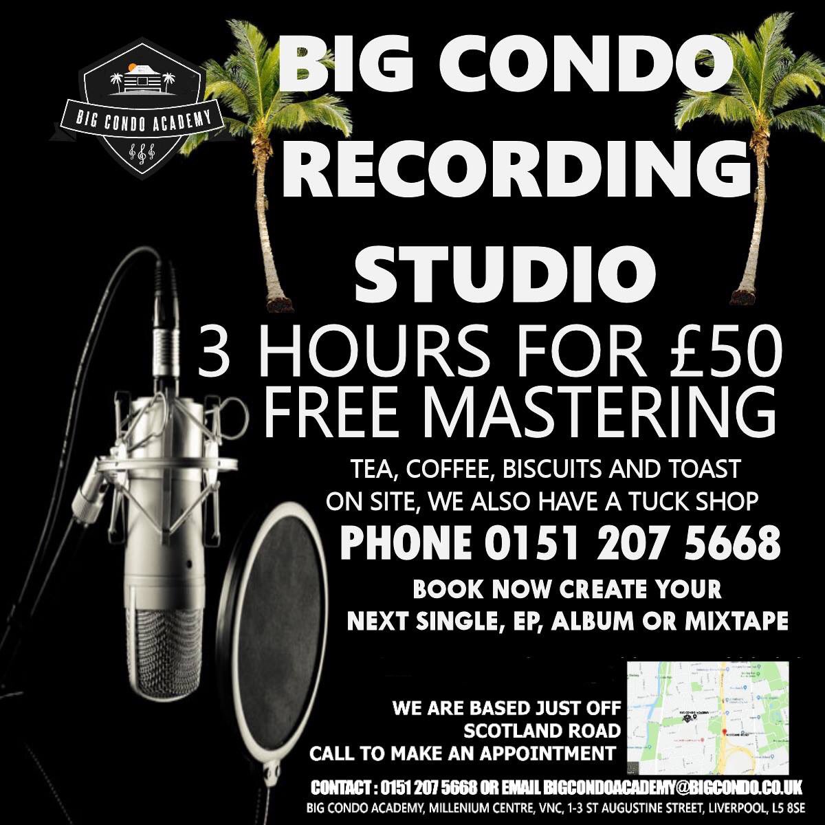 RoyzyRothschild's tweet photo. are you a music artist ? looking for somewhere to cut your next song ? well come down to the big condo studio, we do 3 hours for £50, relaxed atmosphere and guidance , also tea, coffee, Toast and biscuits on site, to book studio Dm us ! thanks .. or call 0151 207 5668 ;) https://t.co/Wf1zhNZJUv