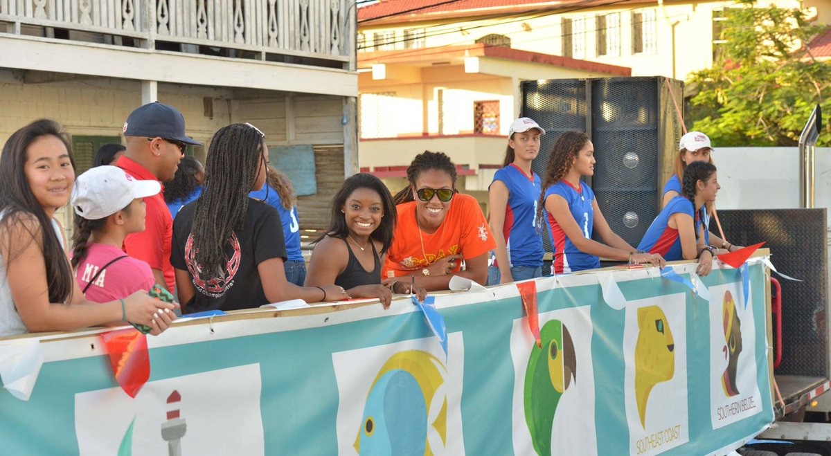 Congratulations to <a href="/SimoneBiles/">simone</a>, who made history by being the first woman to land a triple-double on the floor! Here’s a throwback to the gymnastics star visiting Belize in 2016. 👏