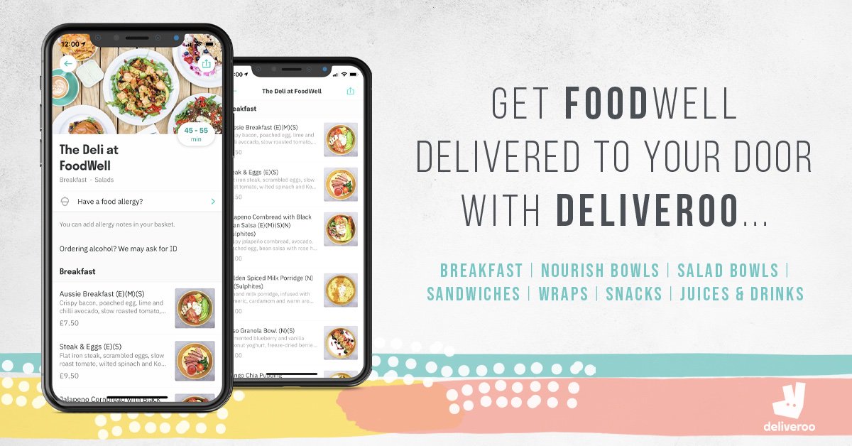 We’re on Deliveroo!

Get FoodWell delivered to your door with <a href="/Deliveroo/">Deliveroo</a>. Breakfasts, nourish bowls, salads, sandwiches, wraps, juices &amp; drinks we’ve got you covered. 

#wearefoodwell #deliveroo #deli #takeaway #fooddelivery #officelunch #healthy #nutrition #manchester