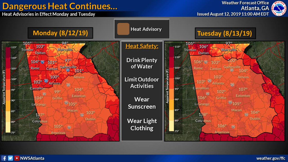 <a href="/ajc/">Atlanta Journal-Constitution</a> Just to clarify, the graphic you posted shows the Heat Advisory for tomorrow. Here is the latest update for today and tomorrow.