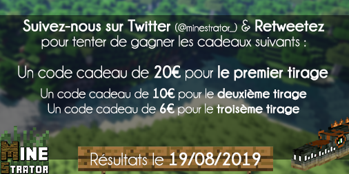 minestrator_'s tweet image. 🔥 Nouveau #concours #serveur #minecraft 🥳 

🎁 Tentez de remporter : 🙃:
&amp;gt; 20€ MineStrator
&amp;gt; 10€ MineStrator
&amp;gt; 6€ MineStrator

Pour participer #RT + #Follow 💪

3 gagnants, tirage le 19/08/2019 
Testez gratuitement : minestrator.com/essai/gratuit/…
