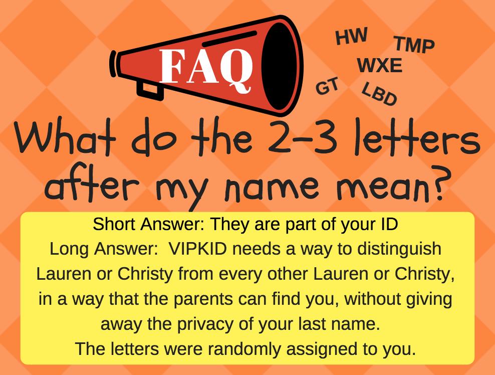 linglabglobal's tweet photo. VIPKId: What are the letters after my name?
These are your VIPKid show name.  Any guesses how they come up with them?
#thevipkidlife https://t.co/SnVuaYhAmu