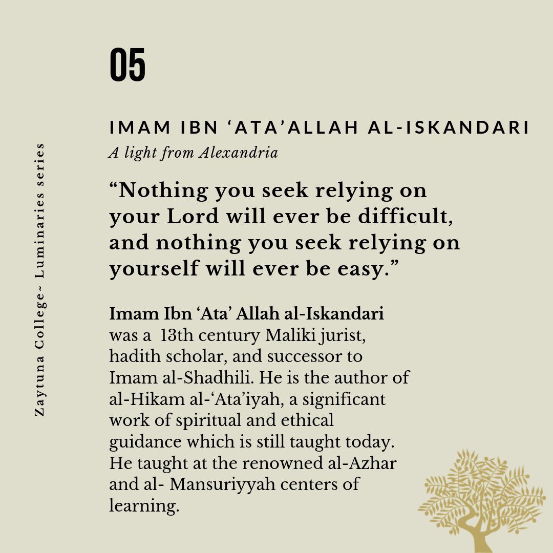 All success is by God's permission and facilitation. Read #5 in our  Luminaries Series 💡 Imam Ibn Ata'Allah Al-Iskandari 👇, image size:1080x1080