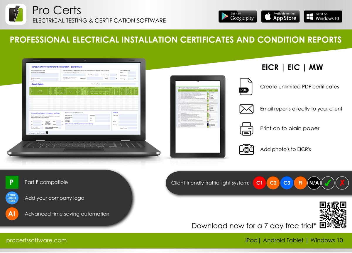 ProCerts's tweet image. Pro Certs - Electrical Testing &amp;amp; Certification App.
Produce unlimited PDF electrical certificates and reports.
onelink.to/kdavjm
#eicr #electricaltesting #electricalapps #ProCerts
