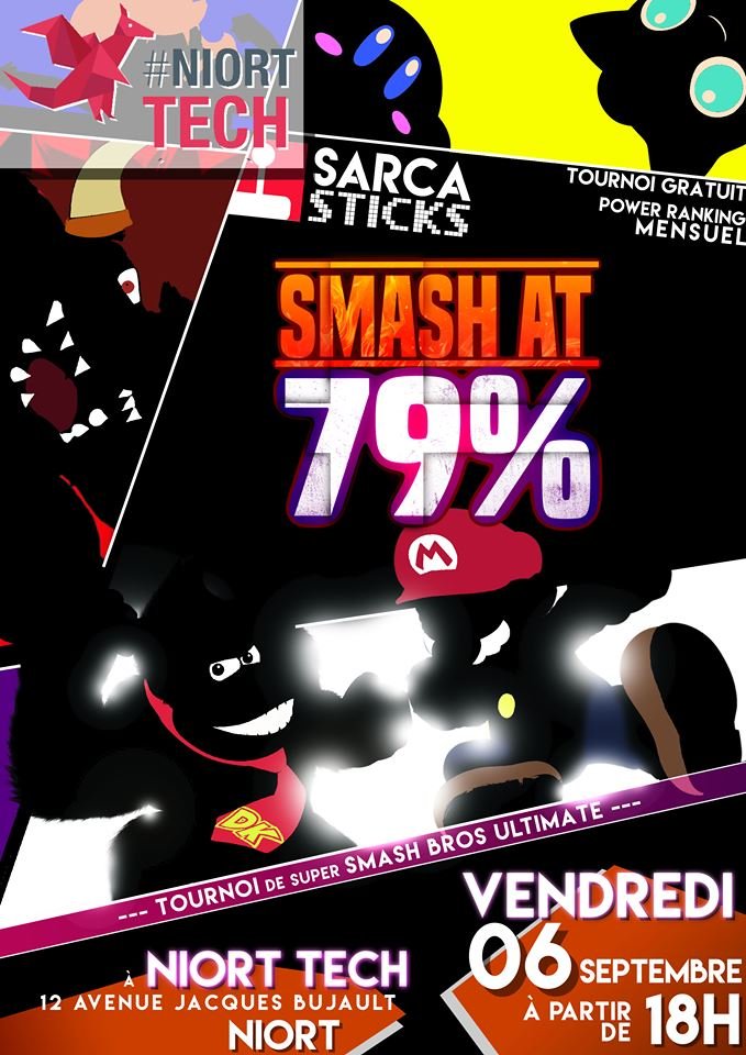 LesSarcaSticks's tweet photo. #SmashAt79% c'est repartis pour la rentrée le 6 Septembre !
Votre tournoi mensuel de Smash avec Ranking est de retour :
-Dès 20h
-Entrée gratuite
-A @NiortTech 
-Streamé par @Canape_Fight
-Inscriptions sur place ! https://t.co/bCDWMz0c9T