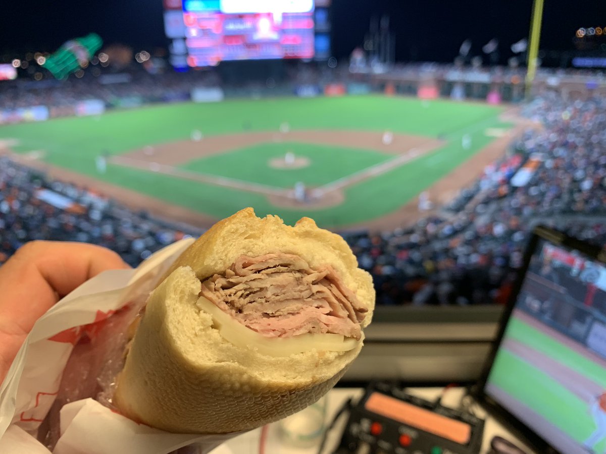 LucchesisDeli's tweet photo. A very happy @SFGiants broadcaster! Thanks to #DaveFleming for the amazing @LucchesisDeli selfie! https://t.co/eMUdZ6Mcsb