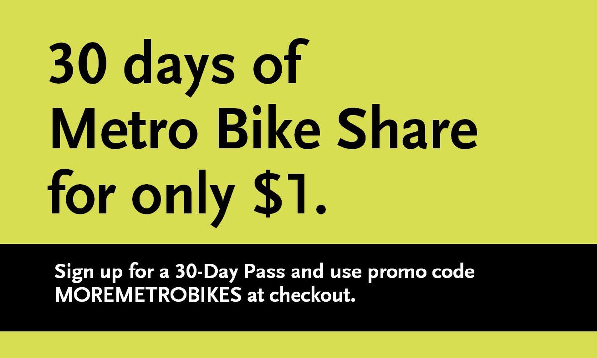 BikeMetro's tweet photo. Unlock Smart, Classic and Electric Metro Bikes with the same TAP card you use for Metro Bus and Rail. ☀️ Get a 30-Day Metro Bike Share Pass for $1. Sign up at https://t.co/dELQUzhlI7 and use code MOREMETROBIKES to redeem. 🚲 (Expires October 1, 2019. Valid online only.) https://t.co/UnBg4hTse0